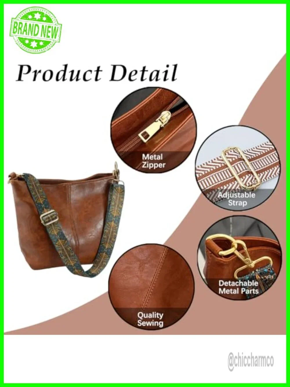 Vegan Leather Hobo Crossbody Bag Guitar Strap Shoulder Purse